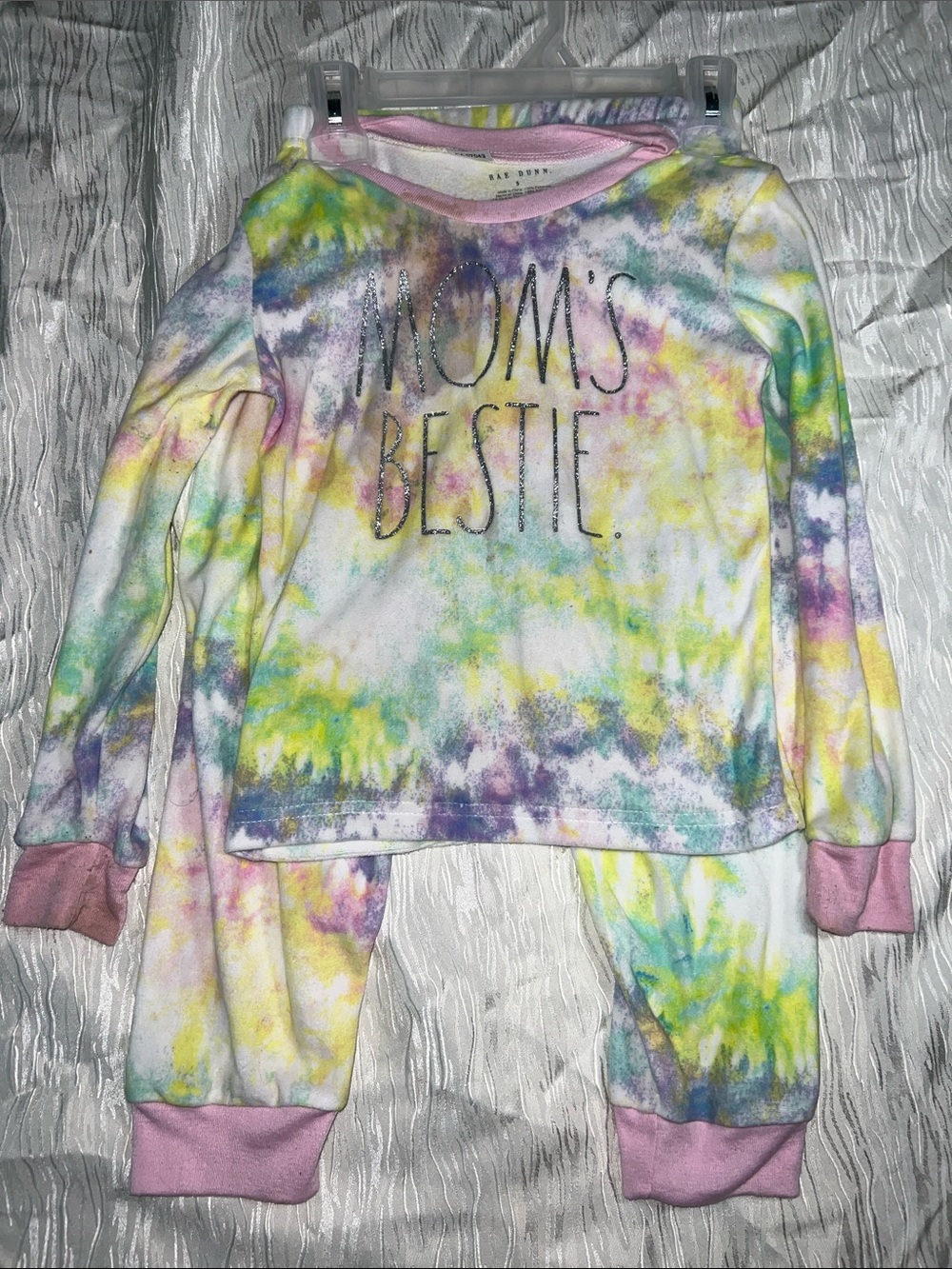 Rae Dunn Kids Tie-Dye "Mom's Bestie" Pajama Set - Pink Trim